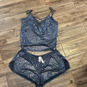 Victoria's Secret Iridescent Gray Pajama Set Top Med Bottom L NWT
